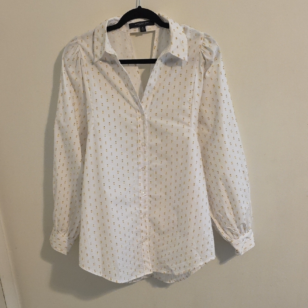Marc New York Women's White Button-Up Blouse Size Medium